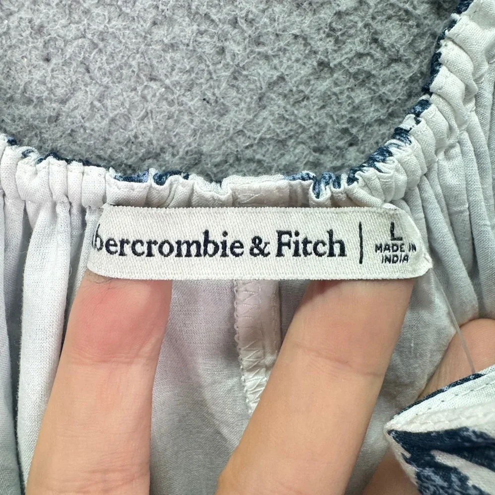 Abercrombie Dress Womens L Blue White Batik Tiered Maxi Tie Strap Boho Beach